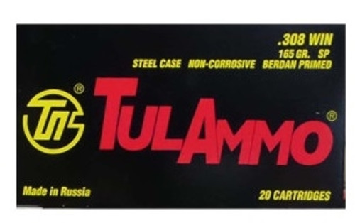 Tula 308 Winchester Ammunition 165 Grain Soft Point Steel Case 20 rounds