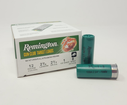 Remington 12 Gauge Ammunition Gun Club GC1218 2-3/4" 1oz #8 1185fps 250 rounds