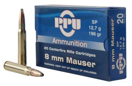 Prvi PPU 8mm Mauser Ammunition PP8S 196 Grain Soft Point 20 Rounds