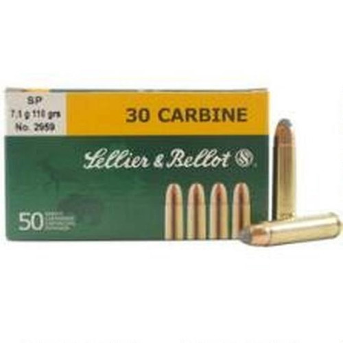 Sellier & Bellot 30 Carbine Ammunition 110 Grain Soft Point SB30B 50 rounds