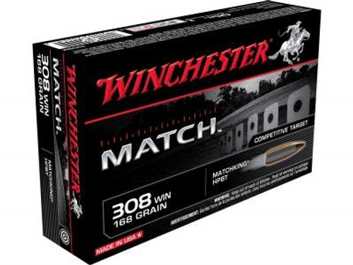 Winchester 308 Win Ammunition Supreme Match S308M 168 Grain Hollow Point Boat Tail 20 rounds