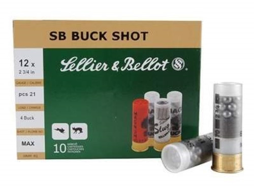 Seller & Bellot 12 Gauge Ammunition SB12BSH 2-3/4'' 4 Buck 21 Pellets 1185fps 250 Rounds