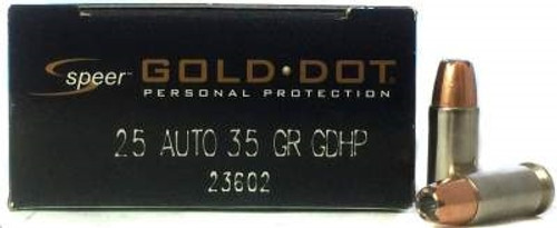 Speer 25 ACP Gold Dot CCI23602 35 Grain Jacketed Hollow Point 20 rounds