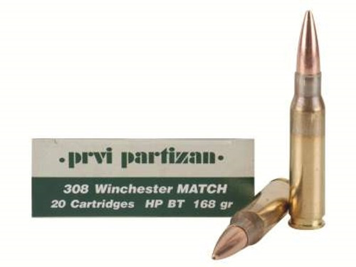 Prvi PPU 308 Win Match Ammunition PP321 168 Grain Hollow Point Boat Tail 20 Rounds