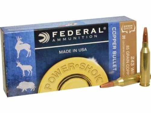 Federal 243 Win Ammunition Power-Shok Lead Free 24385LFA 85 Grain Copper Hollow Point Case of 200 Rounds