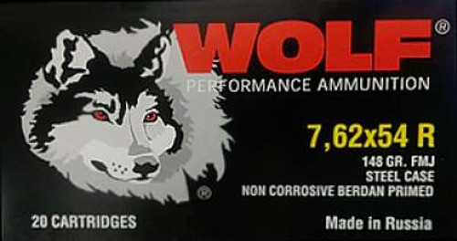 Wolf 7.62x54R 148 Grain Full Metal Jacket Steel CASE 500 rounds