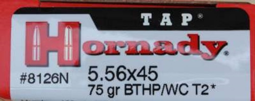 Hornady 5.56x45mm NATO Ammunition T2 TAP H8126N 75 Grain Boat Tail Hollow Point 20 rounds