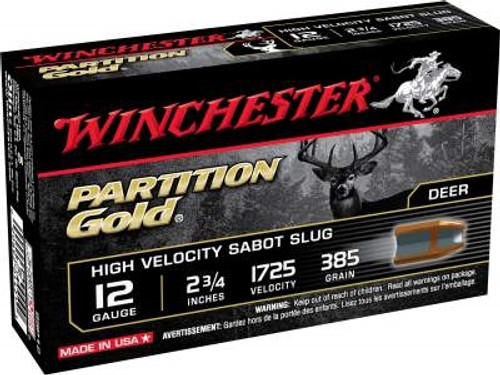 Winchester 12 Gauge Partition Gold Ammunition SSP12 2-3/4" 385 Grain Partition Gold Sabot Slug 1725fps 5 rounds