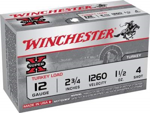 Winchester 12 Gauge Super-X Turkey X12MT4 2-3/4" 1-1/2oz #4 Copper Shot 1260fps 10 rounds