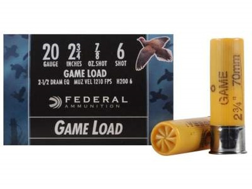 Federal 20 Gauge Ammunition Game-Shok H2006 2-3/4” 6 Shot 7/8oz 1210 FPS Case of 250 Rounds