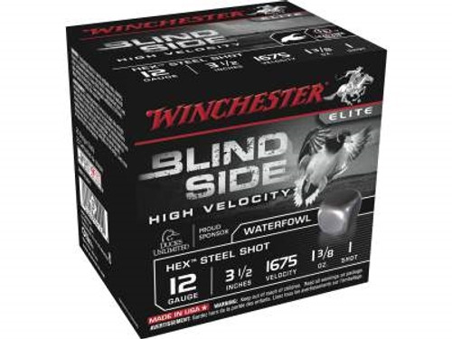 Winchester 12 GA Blind Side High Velocity SBS12LHV1 Ammunition 3-1/2" 1-3/8 oz #1 1675fps Non-Toxic Steel Shot 250 rounds