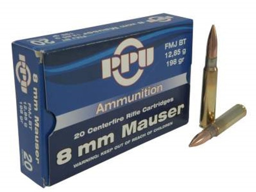 Prvi PPU 8mm Mauser Ammunition PP811 198 Grain Full Metal Jacket 20 Rounds