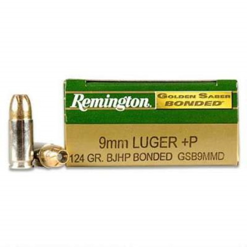 Remington 9mm +P Ammunition Golden Saber GSB9MMD 124 Grain Bonded Jacketed Hollow Point 50 rounds