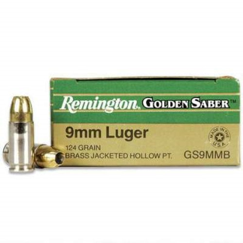 Remington 9mm Ammunition Golden Saber GS9MMB 124 Grain Jacketed Hollow Point 25 rounds