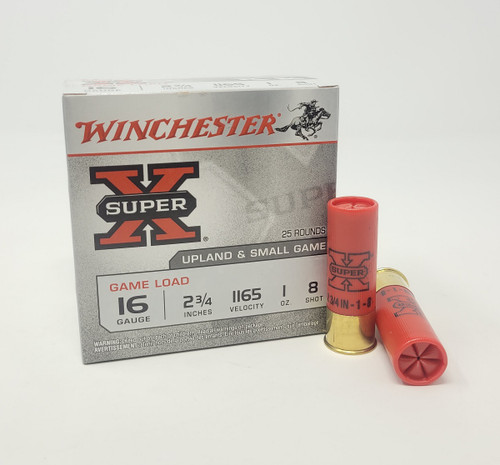 Winchester 16 Gauge Ammunition Super-X XU168 2-3/4" 1oz #8 1165fps 25 rounds