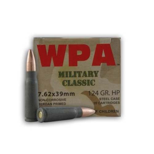 Wolf 7.62x39mm Ammunition Military Classic 124 Grain Hollow Point Steel 20 rounds