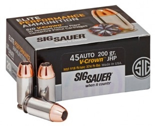 Sig Sauer 45 Auto Ammunition V-Crown E45AP1-20 200 Grain Jacketed Hollow Point 20 rounds