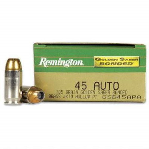 Remington 45 Auto Ammunition Golden Saber GSB45APA 185 Grain Bonded Jacketed Hollow Point 50 rounds