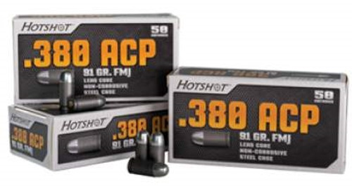 Century 380 Auto Ammunition HotShot AM2040 91 Grain Full Metal Jacket Steel Case 50 rounds