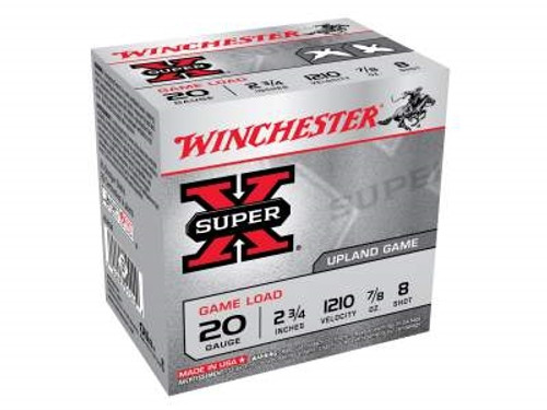 Winchester 20 Gauge Ammunition Super-X 2-3/4" 8 shot 7/8 oz 1210fps 25 rounds