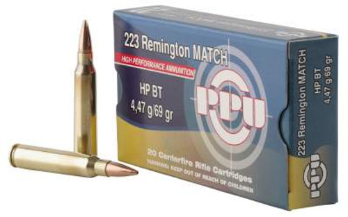 Prvi PPU 223 Rem Ammunition PPM2231 69 Grain Match Hollow Point Boat Tail 20 Rounds