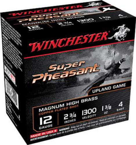 Winchester 12 Gauge Ammunition Super Pheasant X12PH4 2-3/4" 1-3/8oz 4 shot 1300fps 25 rounds