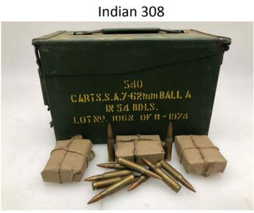 Indian 7.62x51mm Ammunition AM111 145 Grain Full Metal Jacket Lead Core Can of  540 Rounds