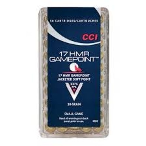 CCI 17 HMR Ammunition Gamepoint 0052 20 Grain Jacketed Soft Point Brick of 500 Rounds