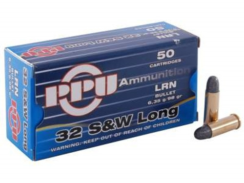 Prvi PPU 32 S&W Long Ammunition PPH32SW 98 Grain Lead Round Nose 50 Rounds