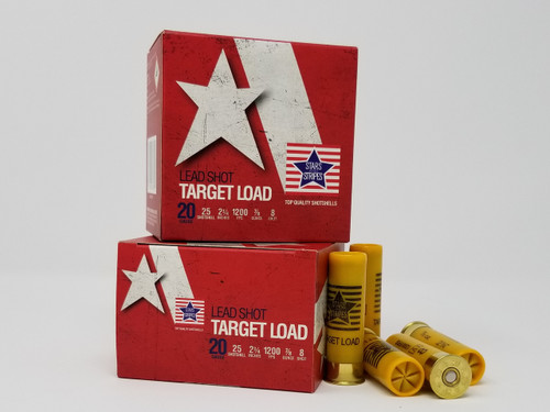Stars and Stripes 20 Gauge Ammunition Target Loads CT82408 2-3/4” 8 Shot 7/8oz 1200fps Case of 250 Rounds