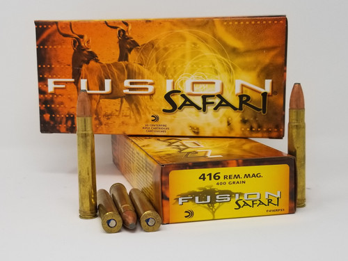 Federal 416 Rem Mag Ammunition Fusion Safari F416RFS1 400 Grain Fusion Soft Point 20 Rounds