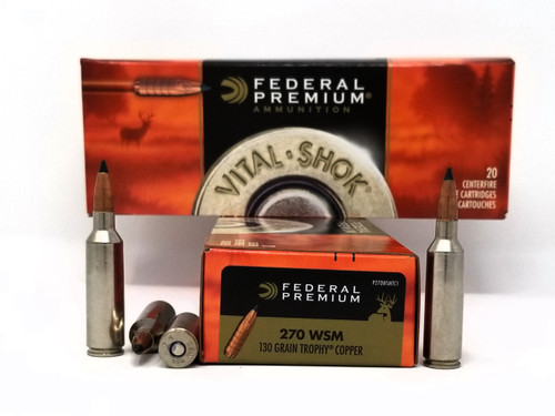 Federal 270 WSM Ammunition Vital-Shok P270WSMTC1 130 Grain Trophy Copper 20 Rounds