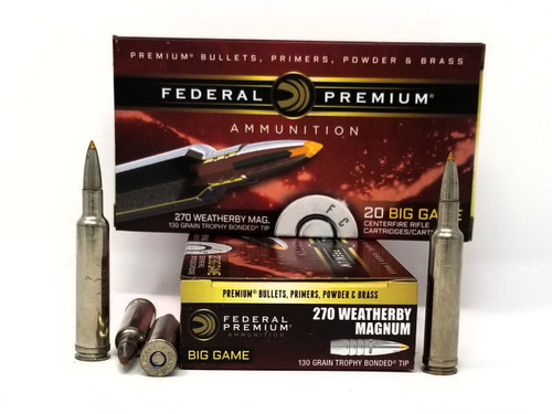 Federal 270 Wby Mag Ammunition Big Game P270WBTT1 130 Grain Trophy Bonded Tip 20 Rounds