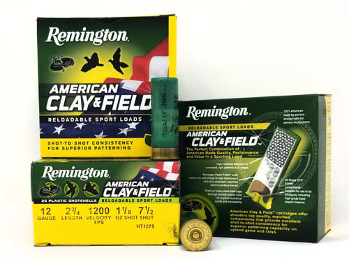 Remington 12 Gauge Ammunition American Clay & Field HT1275 2-3/4" 7.5 Shot 1-1/8oz 1200fps Case of 250 Rounds