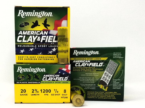 Remington 20 Gauge Ammunition American Clay & Field HT208 2-3/4" 8 Shot 7/8oz 1200fps Case of 250 Rounds