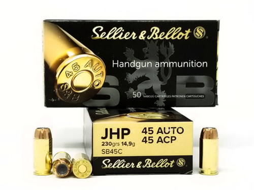 Sellier & Bellot 45 ACP Ammunition SB45C 230 Grain Jacketed Hollow Point 50 Rounds