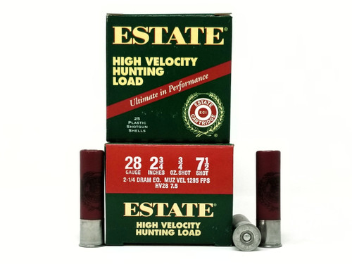 Estate 28 Gauge Ammunition High Velocity Hunting Loads HV2875 2-3/4” 7.5 Shot 3/4oz 1295fps Case of 250 Rounds