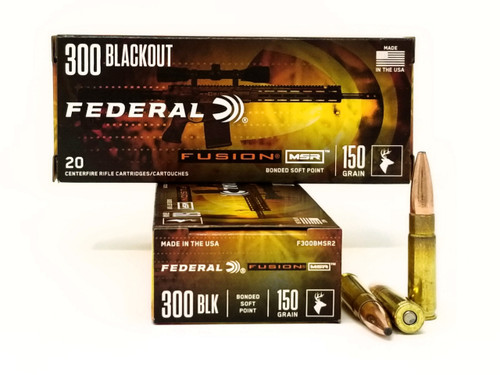 Federal 300 AAC Blackout Ammunition Fusion F300BMSR2 150 Grain Fusion Soft Point 20 Rounds