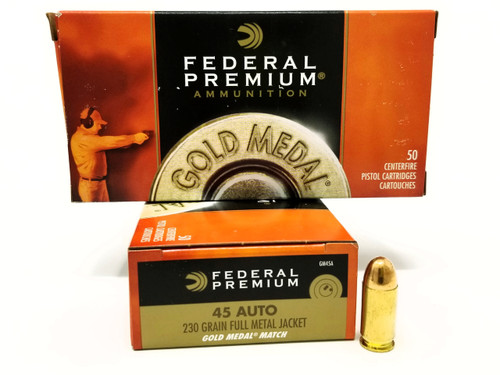 Federal 45 Auto Ammunition Gold Metal GM45A 230 Grain Full Metal Jacket 50 Rounds