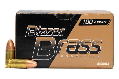 CCI 9mm Ammunition Blazer Brass 51991BB 115 Grain Full Metal Jacket 100 Rounds