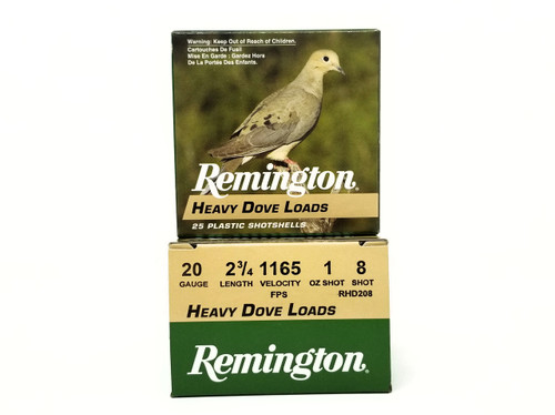 Remington 20 Gauge Ammunition Heavy Dove Loads RHD208 2-3/4” 8 Shot 1oz 1165fps Case of 250 Rounds