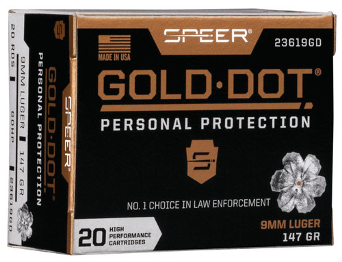 CCI Speer 9mm Ammunition Gold Dot 23619GD 147 Grain Gold Dot Hollow Point 20 Rounds