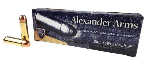 Alexander Arms 50 Beowulf Ammunition AB350RSBOX 350 Grain Plated Round Shoulder 20 Rounds