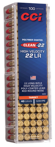 CCI 22 LR Ammunition Clean-22 944CC 40 Grain Red Poly Coated Lead Round Nose 100 Rounds