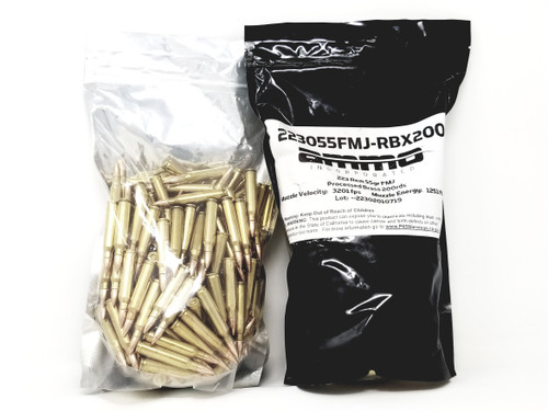 Ammo Inc 223 Rem Ammunition 223055FMJ200 Reman 55 Grain Full Metal Jacket Bag of 200 Rounds