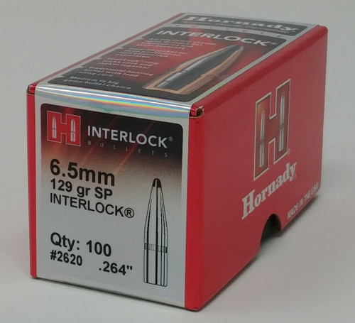 Hornady Interlock Reloading Bullets 6.5mm Caliber H2620 (0.264") 129 Grain Soft Point 100 Pieces
