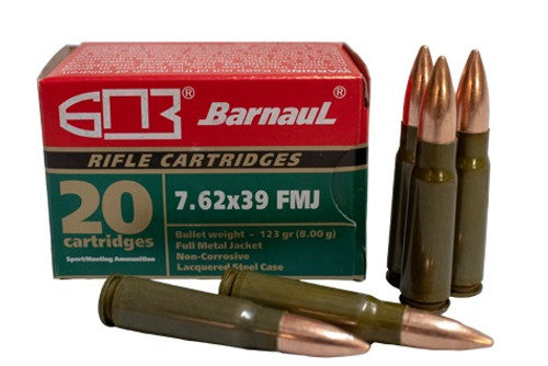 Barnaul 7.62x39 Steel Case Ammunition 123 Grain Full Metal Jacket 20 Rounds