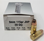 Dogwood Shooting Supply 9mm Ammunition DW9003A 115 Grain Jacketed Hollow Point 20 Rounds