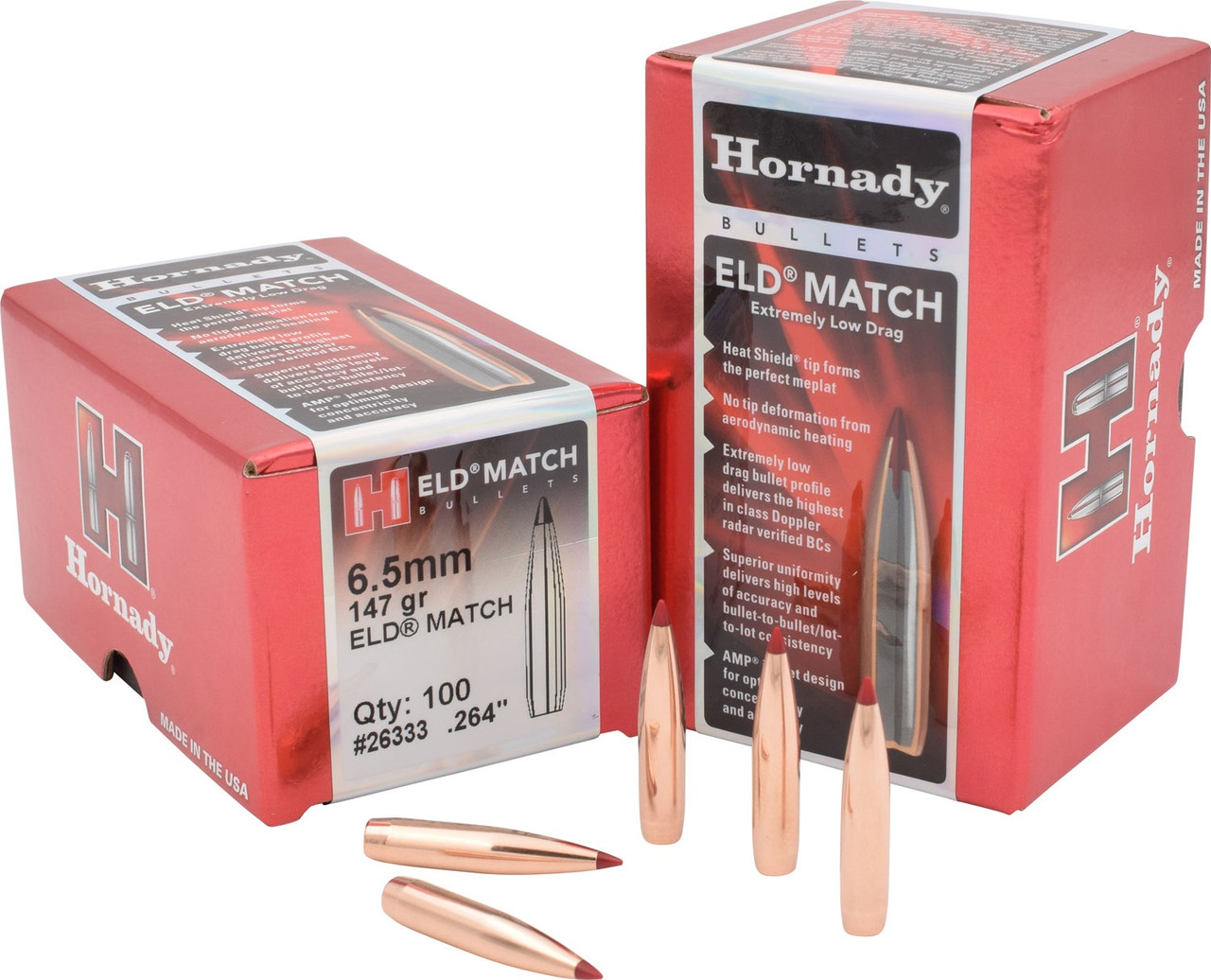 Hornady 6.5mm (.264 diameter) 147 Grain ELD Match Reloading Bullets 100 Pieces