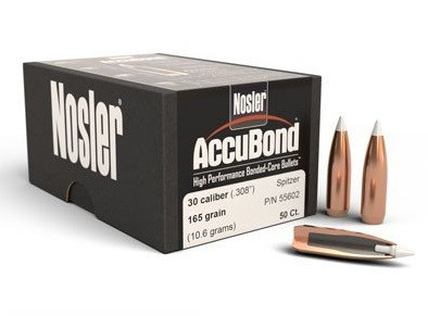 Nosler 30 Cal 308 Dia Reloading Bullets 165 Grain Spitzer AccuBond 50 Pieces